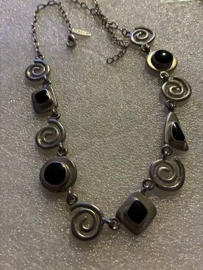 Sterling-Style Black Stone Spiral Link Necklace - Women Jewelry